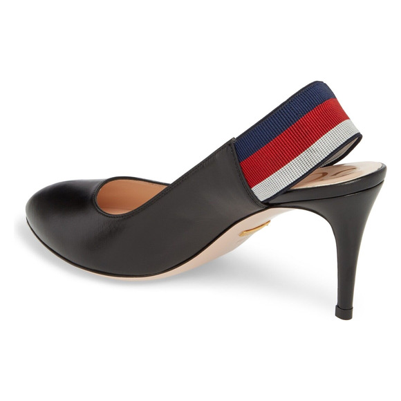 Gucci Sylvie 75 Black Leather Red Slingback Strap Sandal Mule Heel Pump 36.5 - Picture 9 of 12